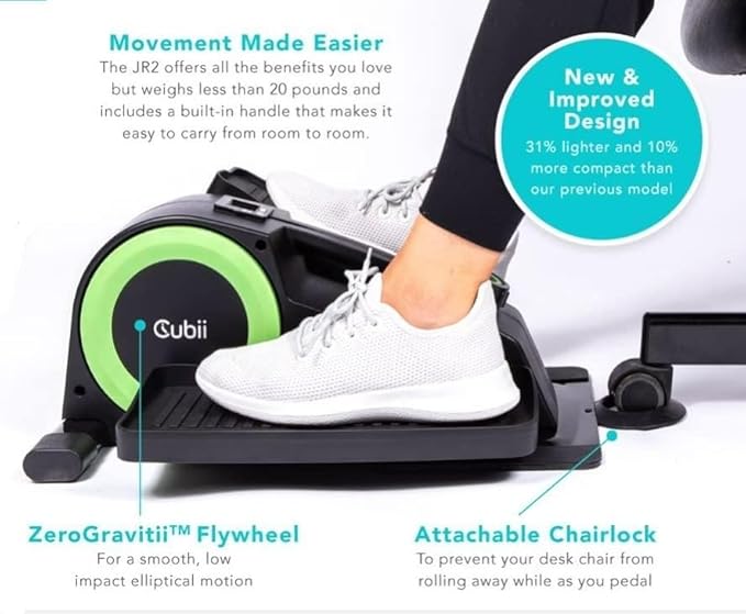 Cubii JR2, Under Desk Elliptical, Under Desk Bike Pedal Exerciser, Seated Elliptical, Work from Home Fitness, Mini Elliptical Machines for Home Use for Adults and Seniors Green (Renewed)