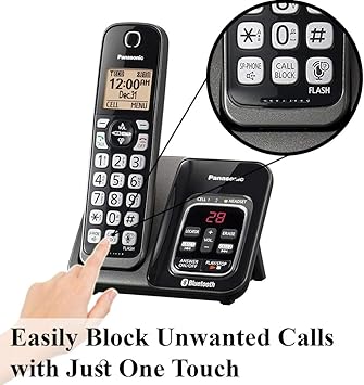 Panasonic KX-TG833SK Link2Cell Bluetooth with Talking Caller ID 3 Handset Cordless Phone (Renewed)