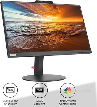 Lenovo ThinkVision T22v-10 21.5 inch LED lit VoIP Monitor FHD, IPS Edgeless HDMI, VGA, DP ports