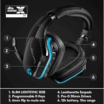 Logitech G935 Wireless DTS:X 7.1 Surround Sound LIGHTSYNC RGB PC Gaming Headset (Renewed)