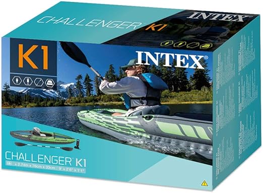 Intex Challenger K1 Kayak, 1-Person Inflatable Kayak Set with Aluminum Oars and High Output Air Pump (Renewed)