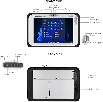 Panasonic Toughpad FZ-M1 MK3, Rugged Tablet, 7'' WXGA Touch Screen with Stylus, Core i5-7Y57, 8GB, 128GB SSD, 4G LTE, Windows 11 Pro (Renewed)