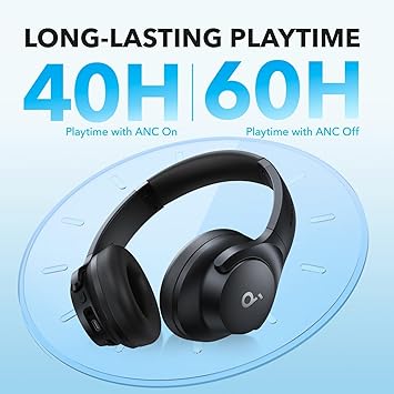 soundcore by Anker Q20i Hybrid Active Noise Cancelling Headphones, Wireless Over-Ear Bluetooth, 40H Long ANC Playtime, Hi-Res Audio, Big Bass, Customize via an App, Ideal for Travel (Renewed)