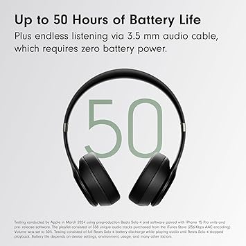 Beats Solo 4 - Wireless Bluetooth On-Ear Headphones, Apple & Android Compatible, Up to 50 Hours of Battery Life - Matte Black (Renewed)