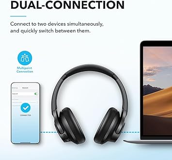 soundcore by Anker Q20i Hybrid Active Noise Cancelling Headphones, Wireless Over-Ear Bluetooth, 40H Long ANC Playtime, Hi-Res Audio, Big Bass, Customize via an App, Ideal for Travel (Renewed)