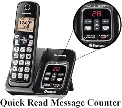 Panasonic KX-TG833SK Link2Cell Bluetooth with Talking Caller ID 3 Handset Cordless Phone (Renewed)