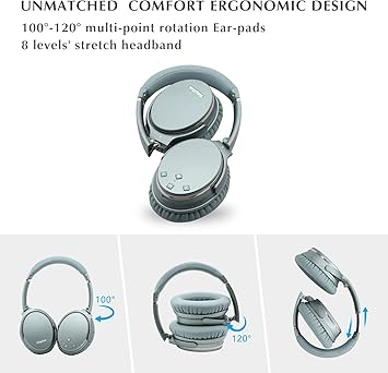 Srhythm NC35 Noise Cancelling Headphones Wireless Bluetooth 5.0,Fast Charge Over-Ear Lightweight Headset with Microphones,Mega Bass 50+ Hours’ Playtime (Renewed)