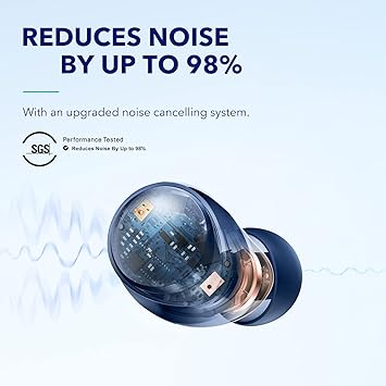 Soundcore Space A40 Auto-Adjustable Active Noise Cancelling Wireless Earbuds, Reduce Noise by Up to 98%,50H Playtime,Hi-Res Sound, Comfortable Fit,App Customization,Wireless Charge(Renewed)