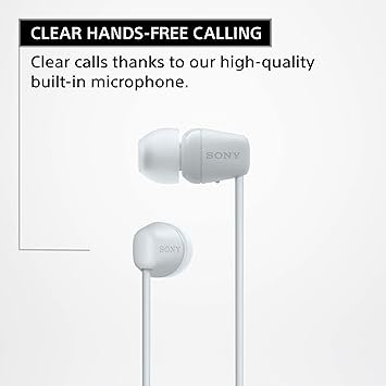 Sony WI-C100 Wireless in-Ear Bluetooth Headphones with Built-in Microphone, White (Renewed)