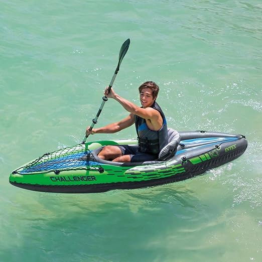 Intex Challenger K1 Kayak, 1-Person Inflatable Kayak Set with Aluminum Oars and High Output Air Pump (Renewed)