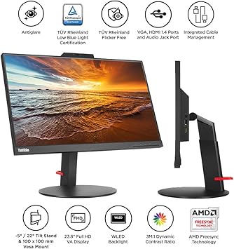 Lenovo ThinkVision T22v-10 21.5 inch LED lit VoIP Monitor FHD, IPS Edgeless HDMI, VGA, DP ports