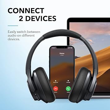 Soundcore by Anker Life Q20+ Active Noise Cancelling Headphones, 40H Playtime, Hi-Res Audio, Soundcore App, Connect to 2 Devices, Memory Foam Earcups, Bluetooth Headphones for Travel, Home Office (Renewed)