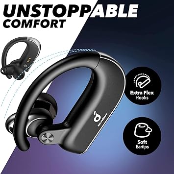 Anker Soundcore Spirit X2, True Wireless Earbuds, Body-Moving Bass, IP68 Sweatproof, 36H Playtime, Fast Charge, Secure Earhooks, Bluetooth 5, cVc 8.0 Clear Calls, Sports Earphones For Gym, Sport (Renewed)