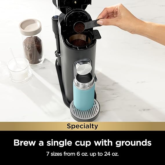 Ninja PB051 Pods & Grounds Specialty Single-Serve Coffee Maker, K-Cup Pod Compatible, Built-In Milk Frother, 6-oz. Cup to 24-oz. Travel Mug Sizes, Black (Renewed)