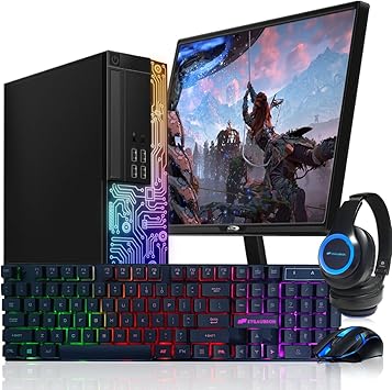 Dell Gaming OptiPlex Desktop RGB Computer PC, Intel Core i5, AMD RX 550 4GB GDDR5, 16GB RAM, 512GB SSD, 24 Inch HDMI Monitor, RGB Keyboard Mouse and Headset, WiFi, Windows 10 Pro (Renewed)