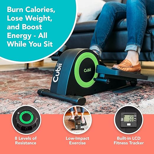 Cubii JR2, Under Desk Elliptical, Under Desk Bike Pedal Exerciser, Seated Elliptical, Work from Home Fitness, Mini Elliptical Machines for Home Use for Adults and Seniors Green (Renewed)