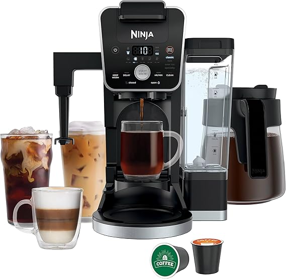 Ninja CFP451CO DualBrew System 14-Cup Coffee Maker, Single-Serve Pods & Grounds, 4 Brew Styles, Built-In Fold Away Frother, 70-oz. Water Reservoir Carafe, Black Extra Large (Renewed)