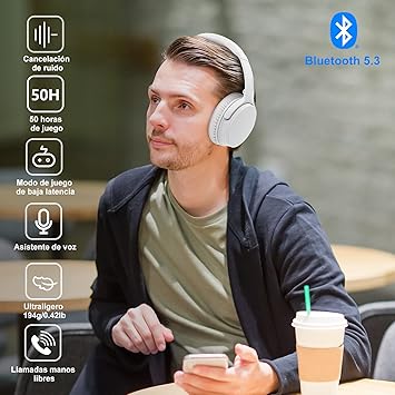 Srhythm NC25 Active Noise Cancelling Stereo Headphones Bluetooth 4.1,ANC Headset Over-Ear with Hi-Fi,Mic,50H Playtime,Voice Assistant,Low Latency Game Mode （Renewed）