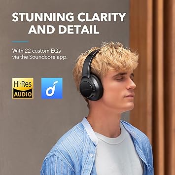 Soundcore by Anker Life Q20+ Active Noise Cancelling Headphones, 40H Playtime, Hi-Res Audio, Soundcore App, Connect to 2 Devices, Memory Foam Earcups, Bluetooth Headphones for Travel, Home Office (Renewed)