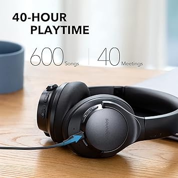 Soundcore by Anker Life Q20+ Active Noise Cancelling Headphones, 40H Playtime, Hi-Res Audio, Soundcore App, Connect to 2 Devices, Memory Foam Earcups, Bluetooth Headphones for Travel, Home Office (Renewed)