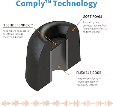 Comply TrueGrip Pro TWR-200-B Compatible with Soundpeats H1, Truengine III, Devialet Gemini, Master & Dynamic MW07, Soundpeats T2, and More (Large, 3 Pairs), Black