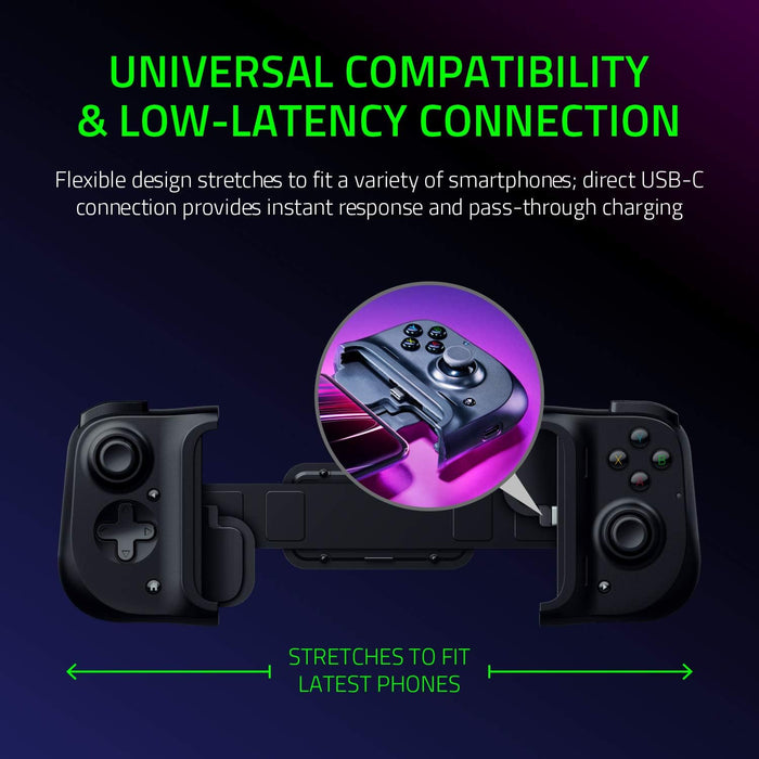 Razer Kishi Mobile Game Controller/Gamepad for Android USB-c : Xbox Game Pass Ultimate, Xcloud, Stadia, Geforce Now, Ps Remote Play – Pass Through Charging - Mobile Controller Grip Samsung and More (Renewed)