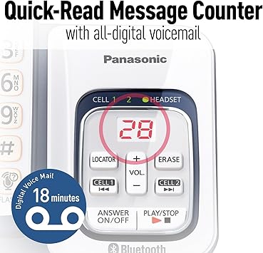 Panasonic KX-TGD563A Link2Cell Bluetooth Cordless Phone with Voice Assist and Answering Machine - 3 Handsets