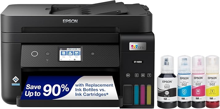 Epson EcoTank ET-4850 Wireless All-in-One Cartridge-Free Supertank Printer with Scanner, Copier, Fax, ADF and Ethernet