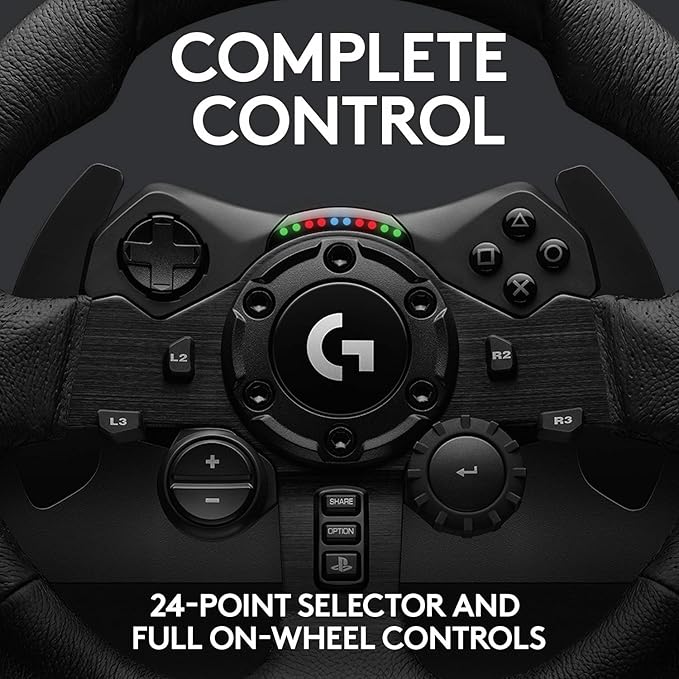 Logitech G923 Racing Wheel and Pedals for PS 5, PS4 and PC featuring TRUEFORCE up to 1000 Hz Force Feedback, Responsive Pedal, Dual Clutch Launch Control, and Genuine Leather Wheel Cover (Renewed)