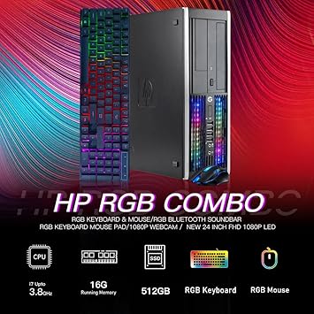 HP RGB Gaming Desktop Computer, Intel Quad Core I7  Black