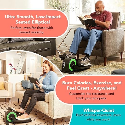 Cubii JR2, Under Desk Elliptical, Under Desk Bike Pedal Exerciser, Seated Elliptical, Work from Home Fitness, Mini Elliptical Machines for Home Use for Adults and Seniors Green (Renewed)